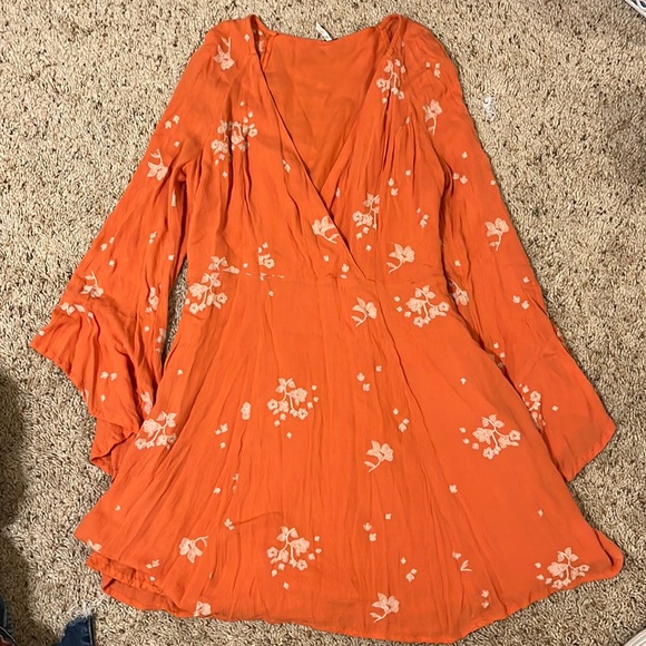 Free People orange boho dress - size tag ripped off (small or medium i think) - Picture 1 of 5